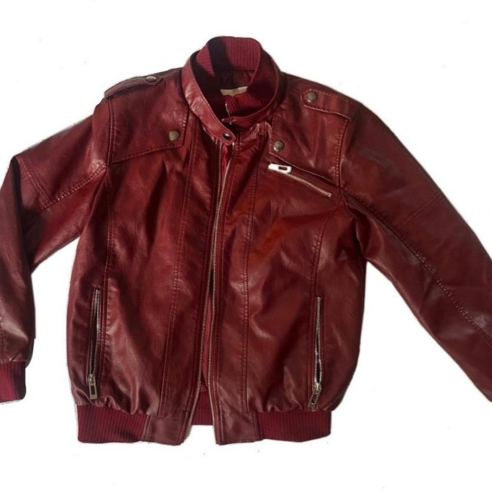 Cherry Red Leather Moto Jacket